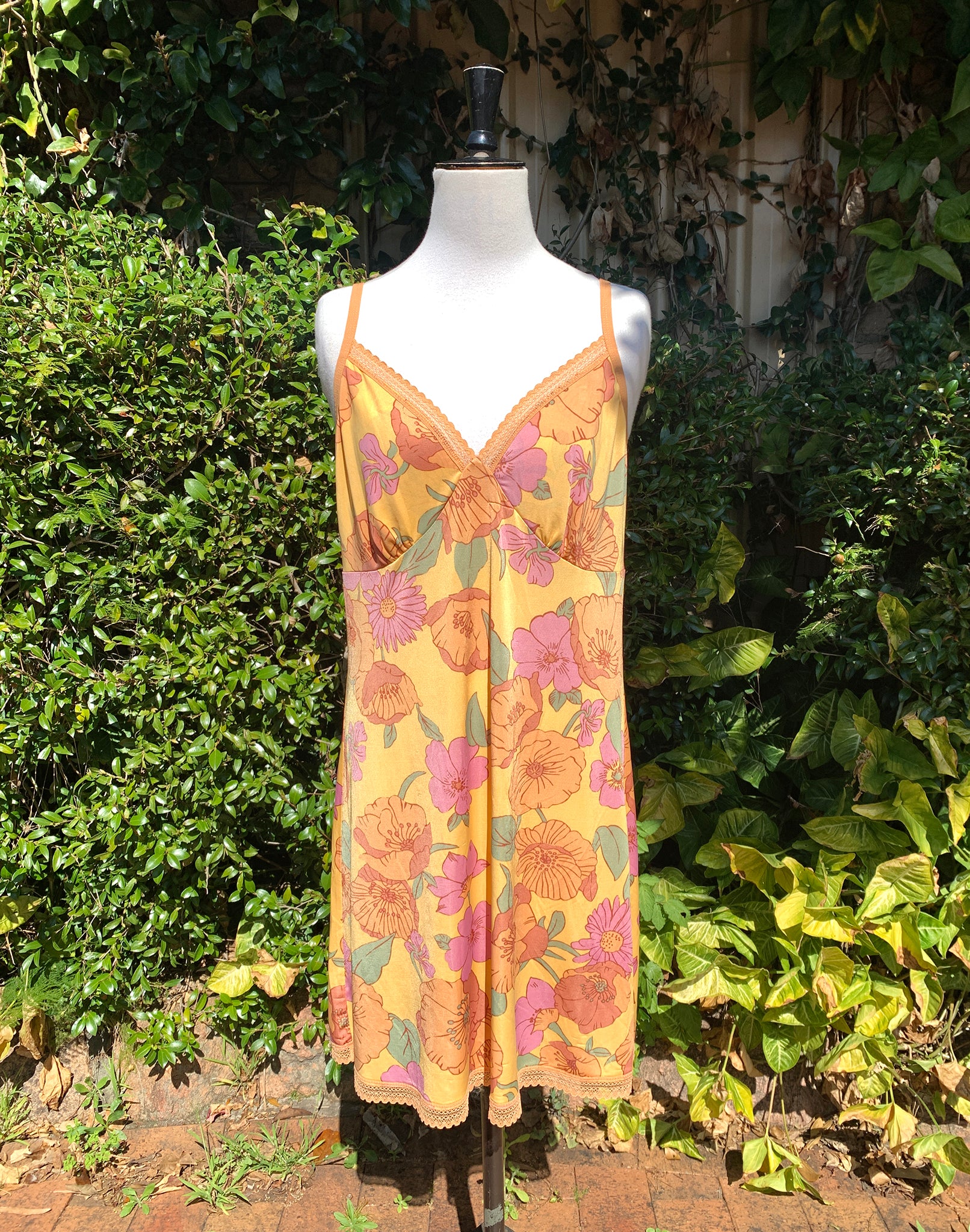Vintage Y2K Orange Pink Floral Slip Dress Size L/XL