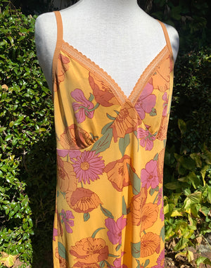 Vintage Y2K Orange Pink Floral Slip Dress Size L/XL