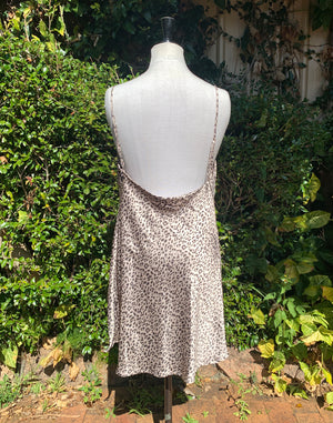 Vintage Y2K Short Leopard Satin Slip Dress Size S/M