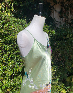 Vintage Y2K Green Floral Silk Slip Dress Size S/M