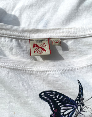 White Y2K French Connection FCUK Unisex Butterfly TShirt - Size S