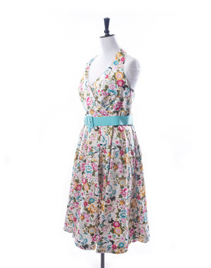 Unique Vintage 1950's Style Floral Halter Dress - Size 16