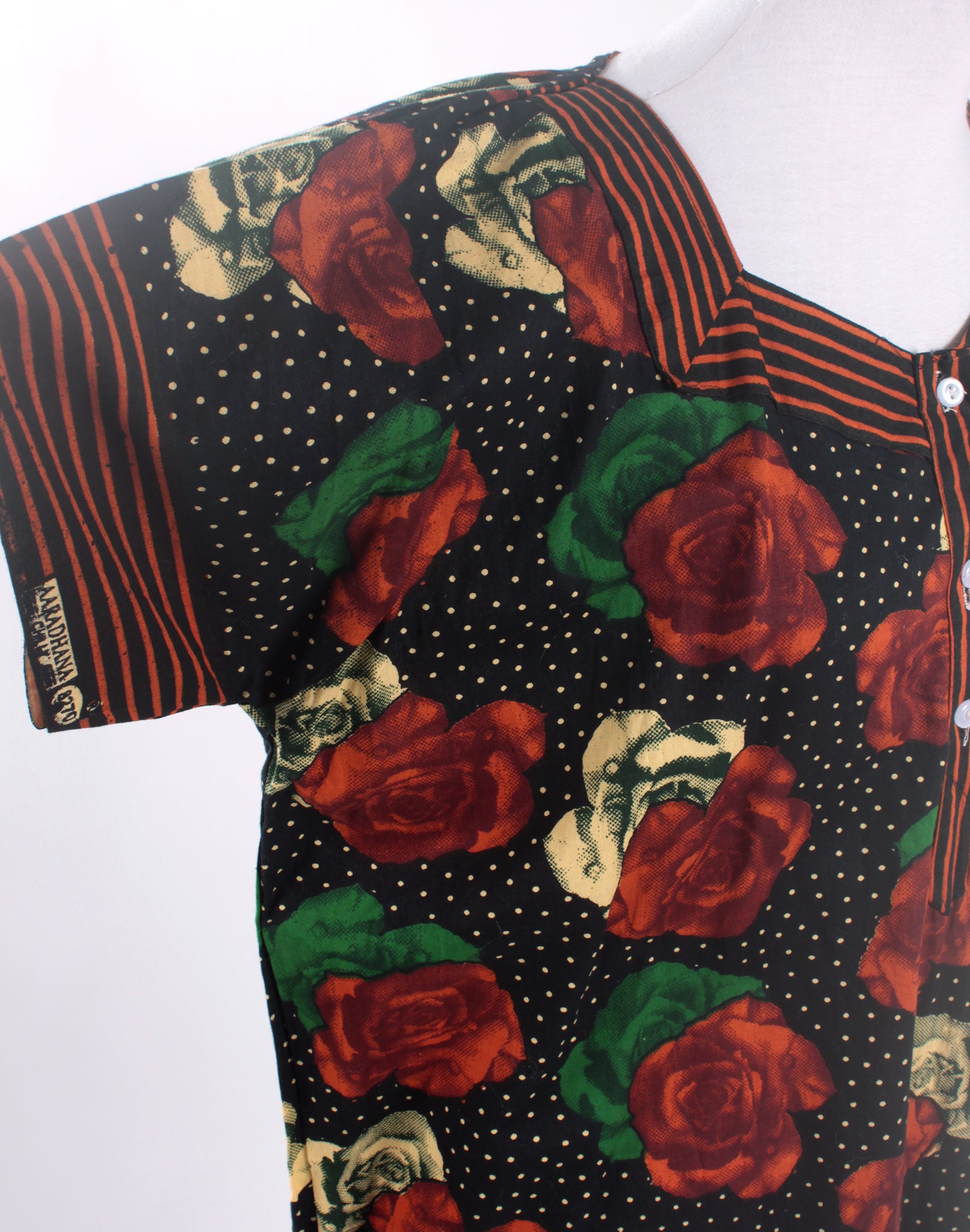 Vintage 90's Black Brown Floral Oversize Tunic Dress