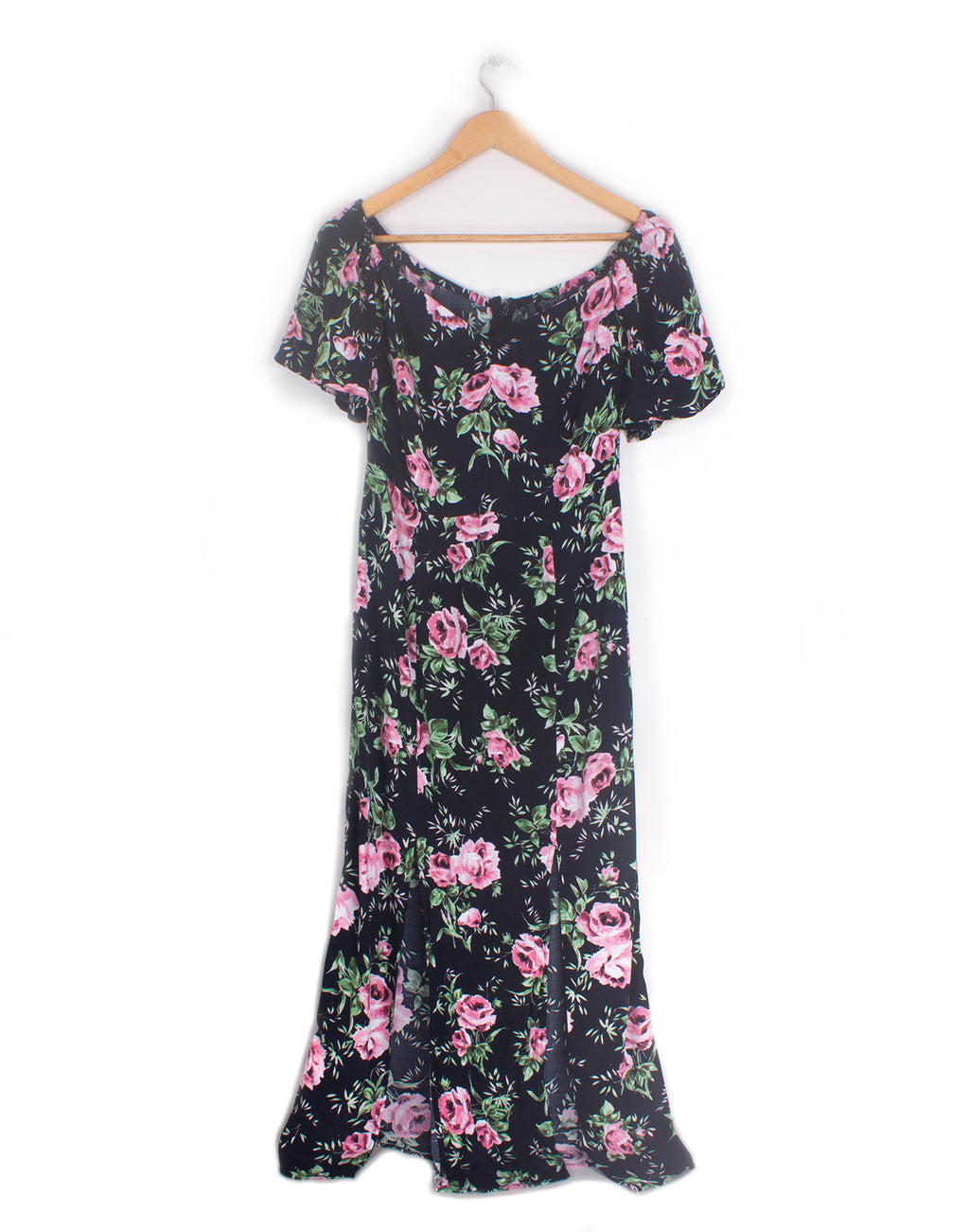 Topshop Black Pink Floral Maxi Dress - Size XS / S