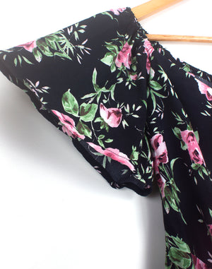 Topshop Black Pink Floral Maxi Dress - Size XS / S