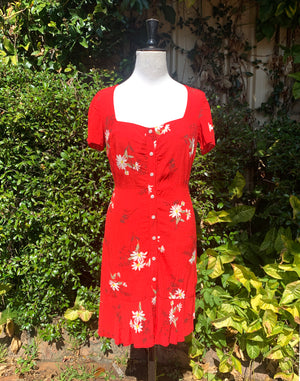 Warehouse Red Daisy Floral Dress - Size XS