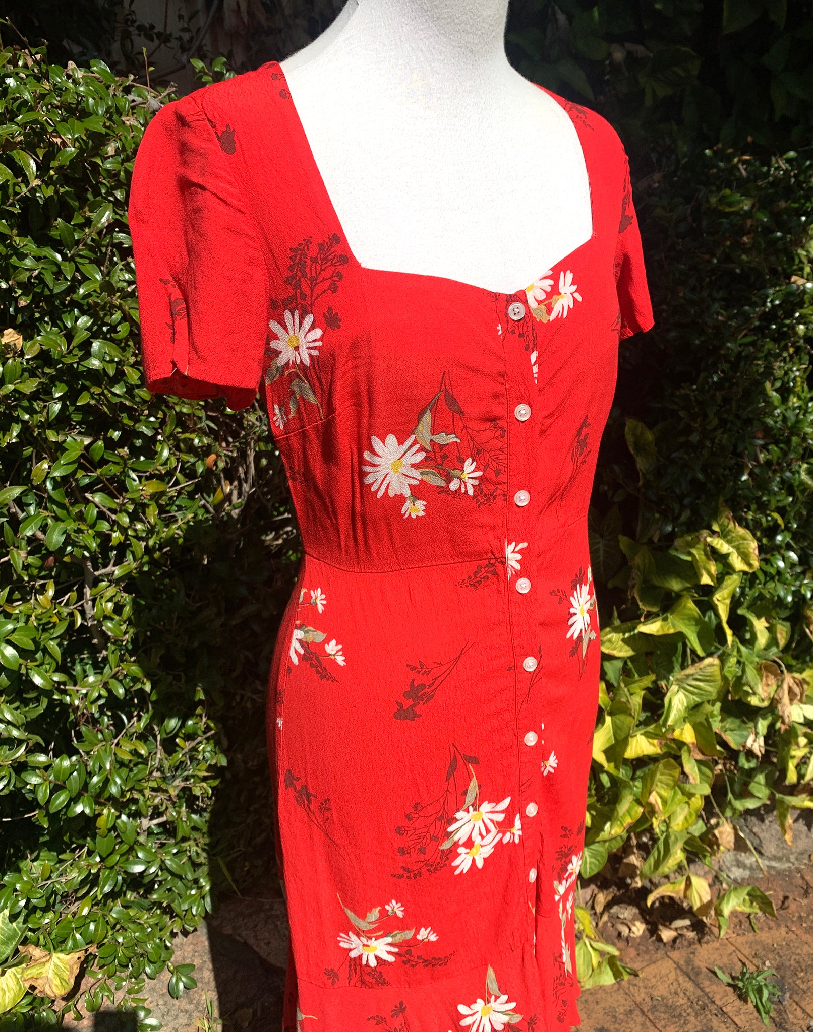 Warehouse Red Daisy Floral Dress - Size XS