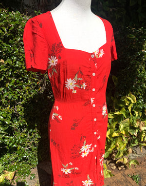 Warehouse Red Daisy Floral Dress - Size XS