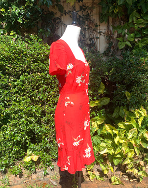 Warehouse Red Daisy Floral Dress - Size XS