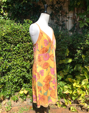 Vintage Y2K Orange Pink Floral Slip Dress Size L/XL