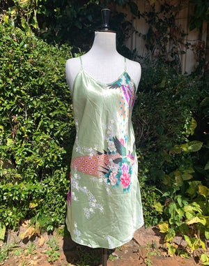Vintage Y2K Green Floral Silk Slip Dress Size S/M
