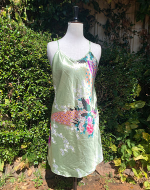 Vintage Y2K Green Floral Silk Slip Dress Size S/M