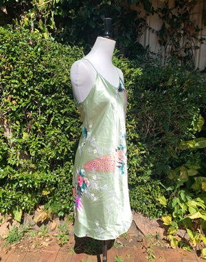 Vintage Y2K Green Floral Silk Slip Dress Size S/M