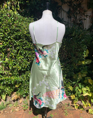 Vintage Y2K Green Floral Silk Slip Dress Size S/M