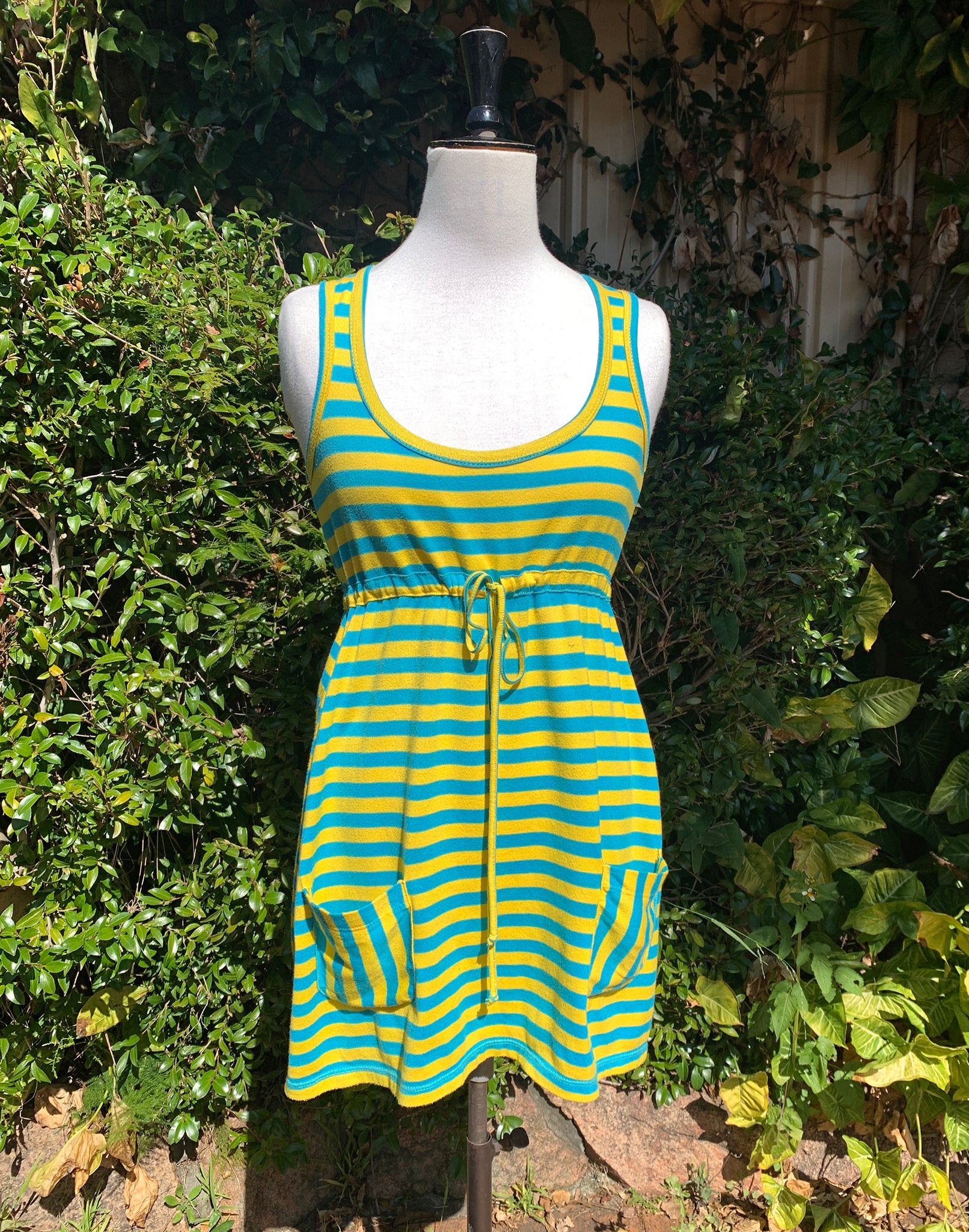 Vintage Y2K Zimmerman Yellow Blue Stripe Dress Size S/M
