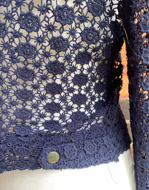 Loobie's Story Navy Blue Floral Lace Biker Jacket - Size M