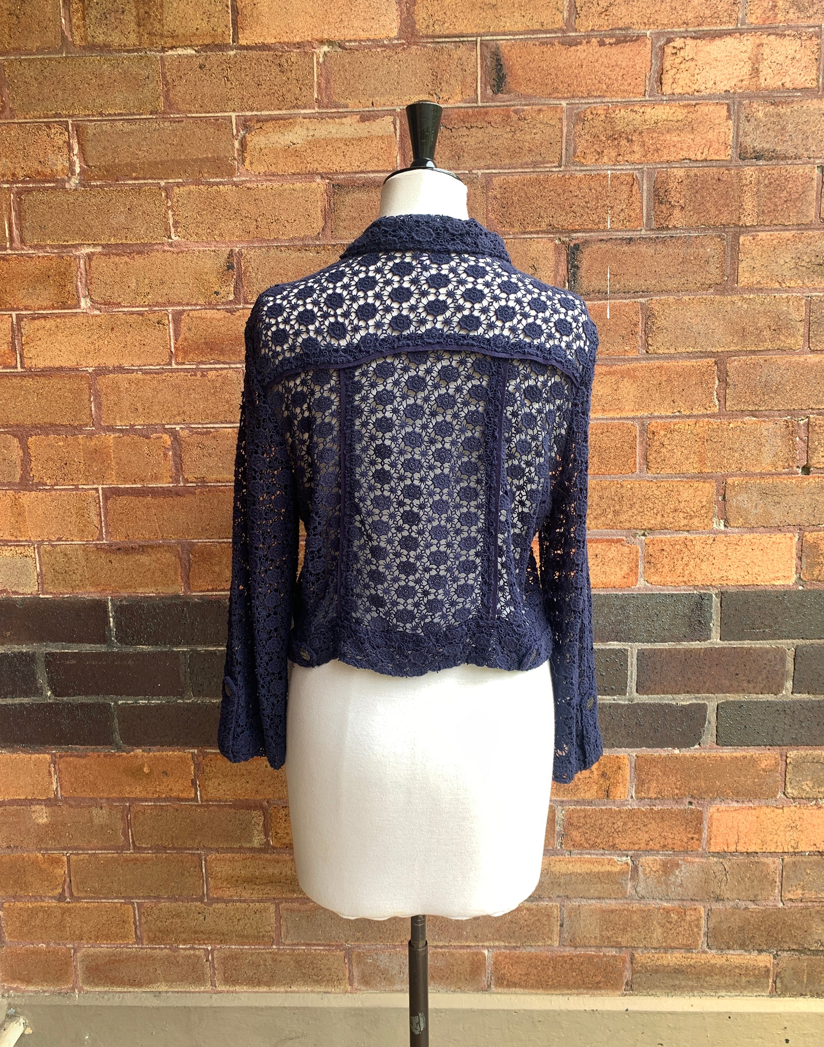 Loobie's Story Navy Blue Floral Lace Biker Jacket - Size M