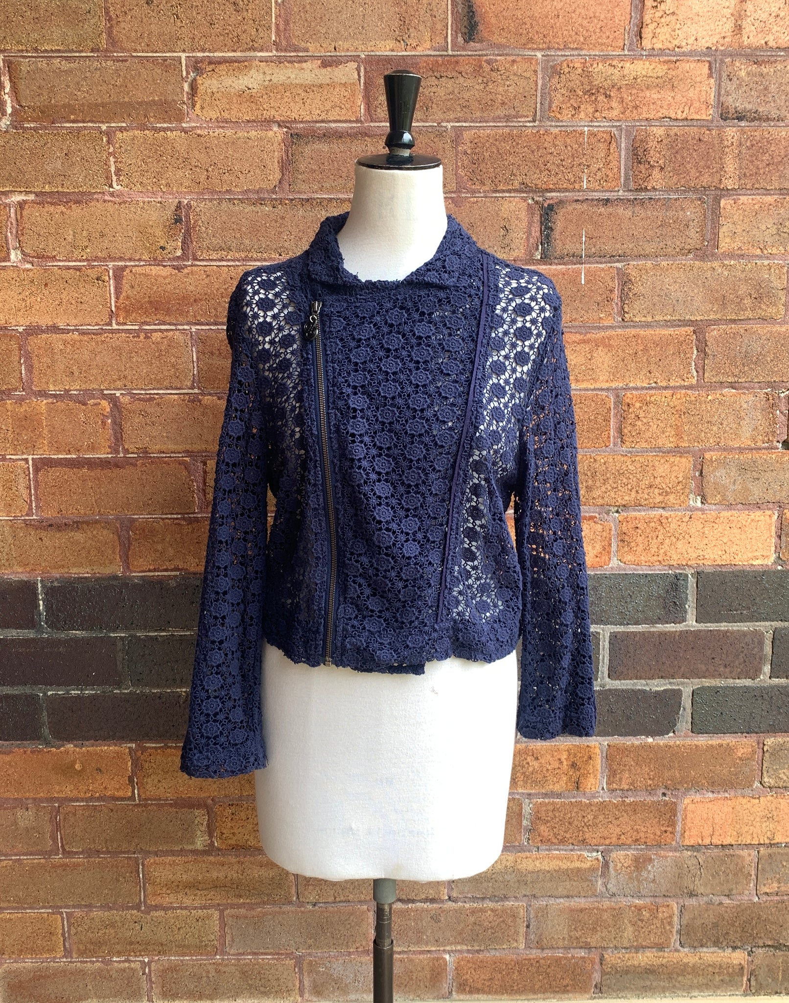 Blue lace jacket top