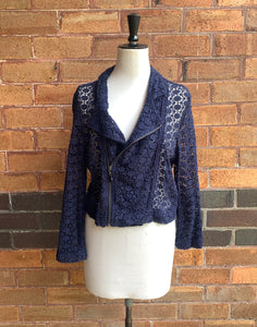 Loobie's Story Navy Blue Floral Lace Biker Jacket - Size M