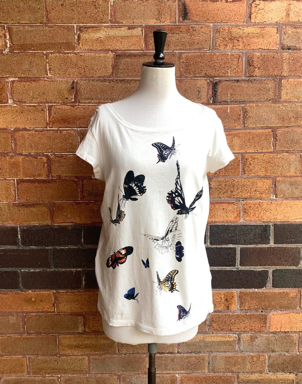 White Y2K French Connection FCUK Unisex Butterfly TShirt - Size S