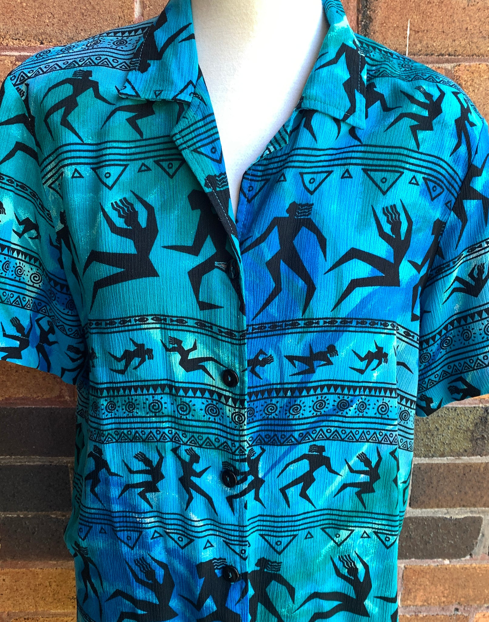 Vintage 80's Turquoise Printed Shirt - Size M/L