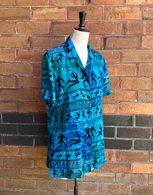 Vintage 80's Turquoise Printed Shirt - Size M/L