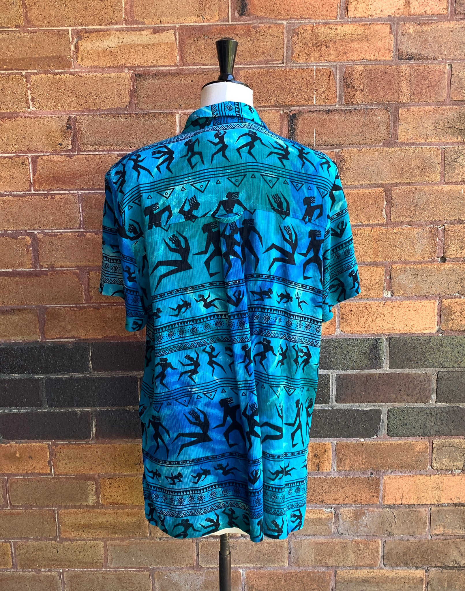 Vintage 80's Turquoise Printed Shirt - Size M/L