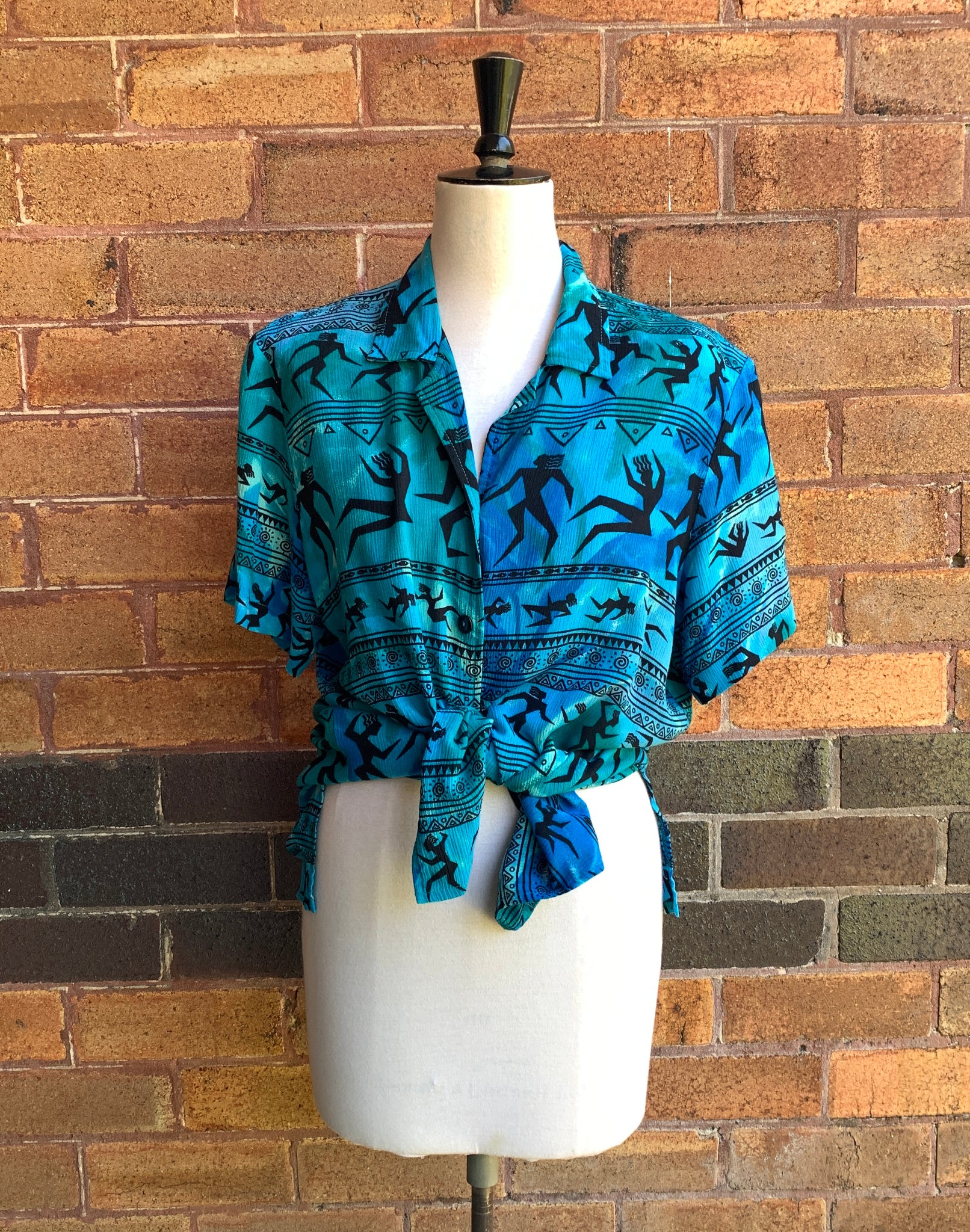 Vintage 80's Turquoise Printed Shirt - Size M/L