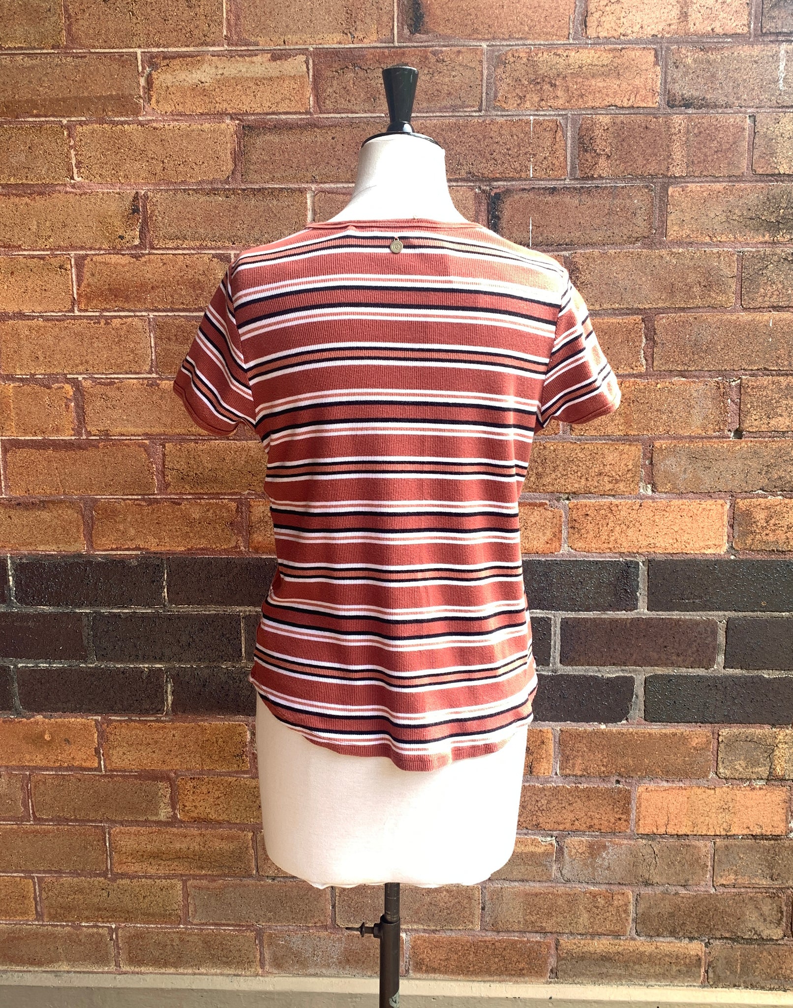 Y2K Ribbed Brown Tan Stripe TShirt  - Size XS / S 8