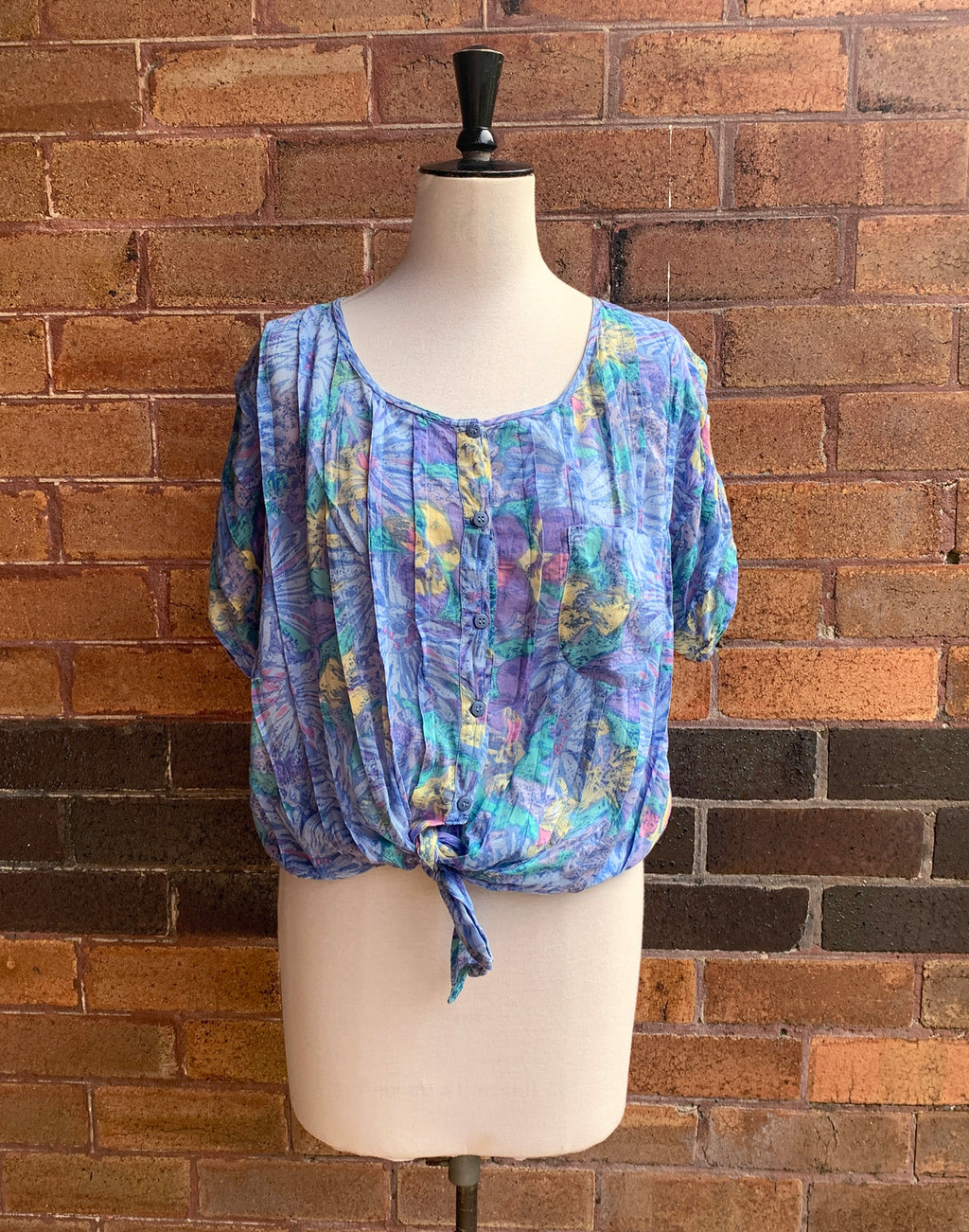Vintage 80's Highlights Tie Front Shirt - Size M