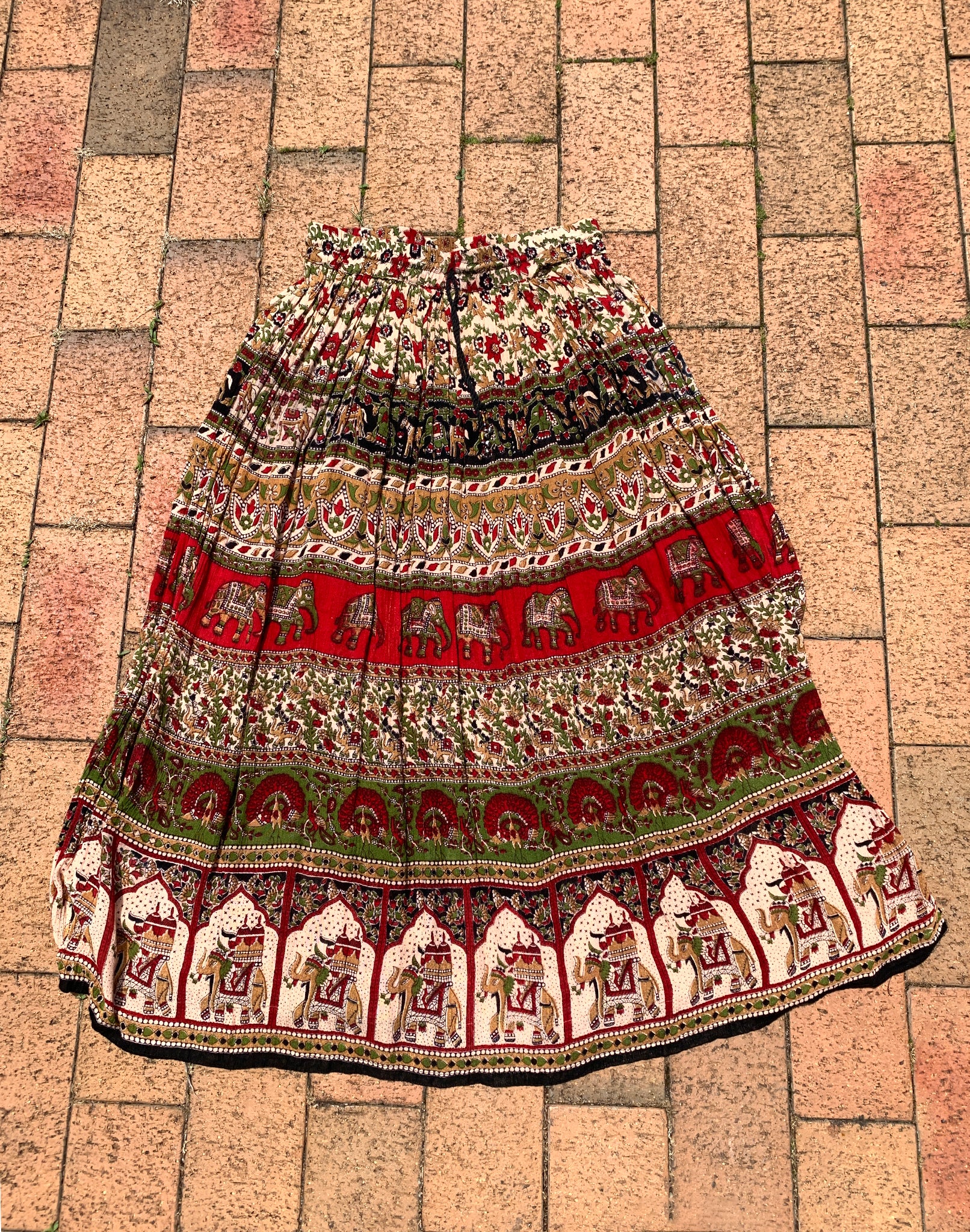 Vintage 90's Indian Cotton Elephant Skirt S/M/L