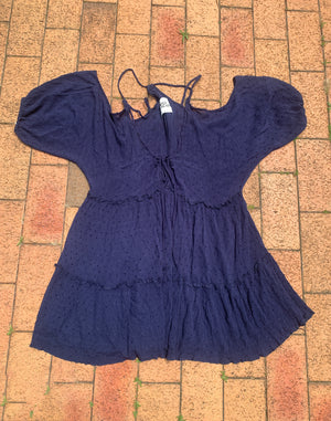 Paper Heart Navy Chiffon Spot Dress - Size L