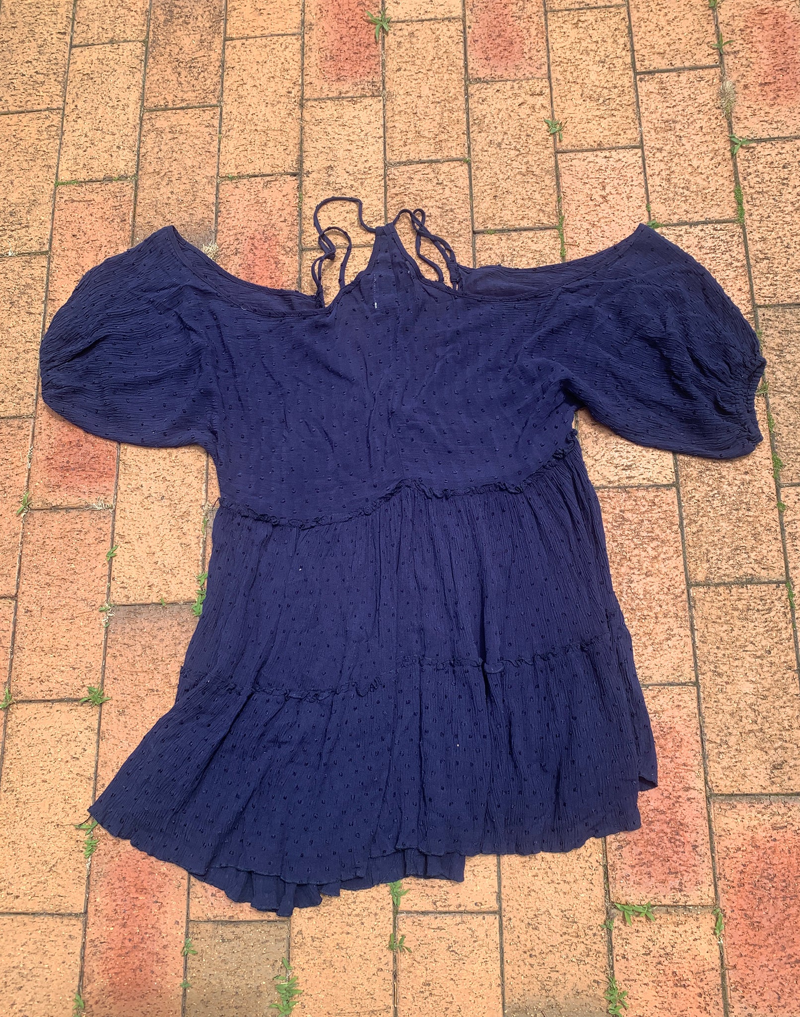 Paper Heart Navy Chiffon Spot Dress - Size L