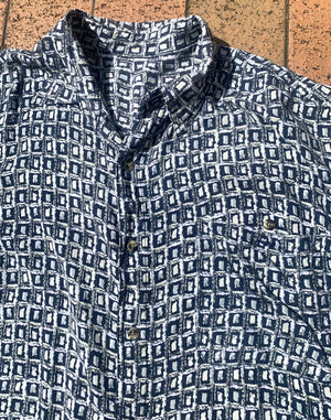 Vintage 90's Navy Squares Retro Washed Print Unisex Shirt - Size M