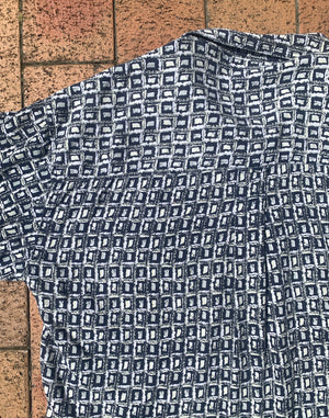 Vintage 90's Navy Squares Retro Washed Print Unisex Shirt - Size M