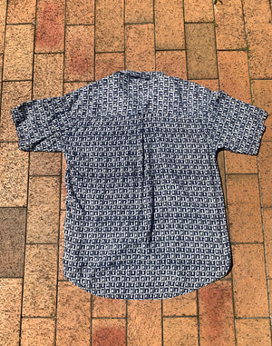 Vintage 90's Navy Squares Retro Washed Print Unisex Shirt - Size M