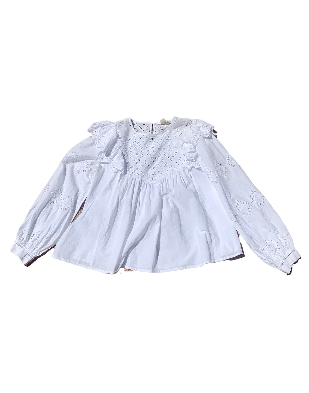 White Cotton Broderie Anglaise Shirt - Size M