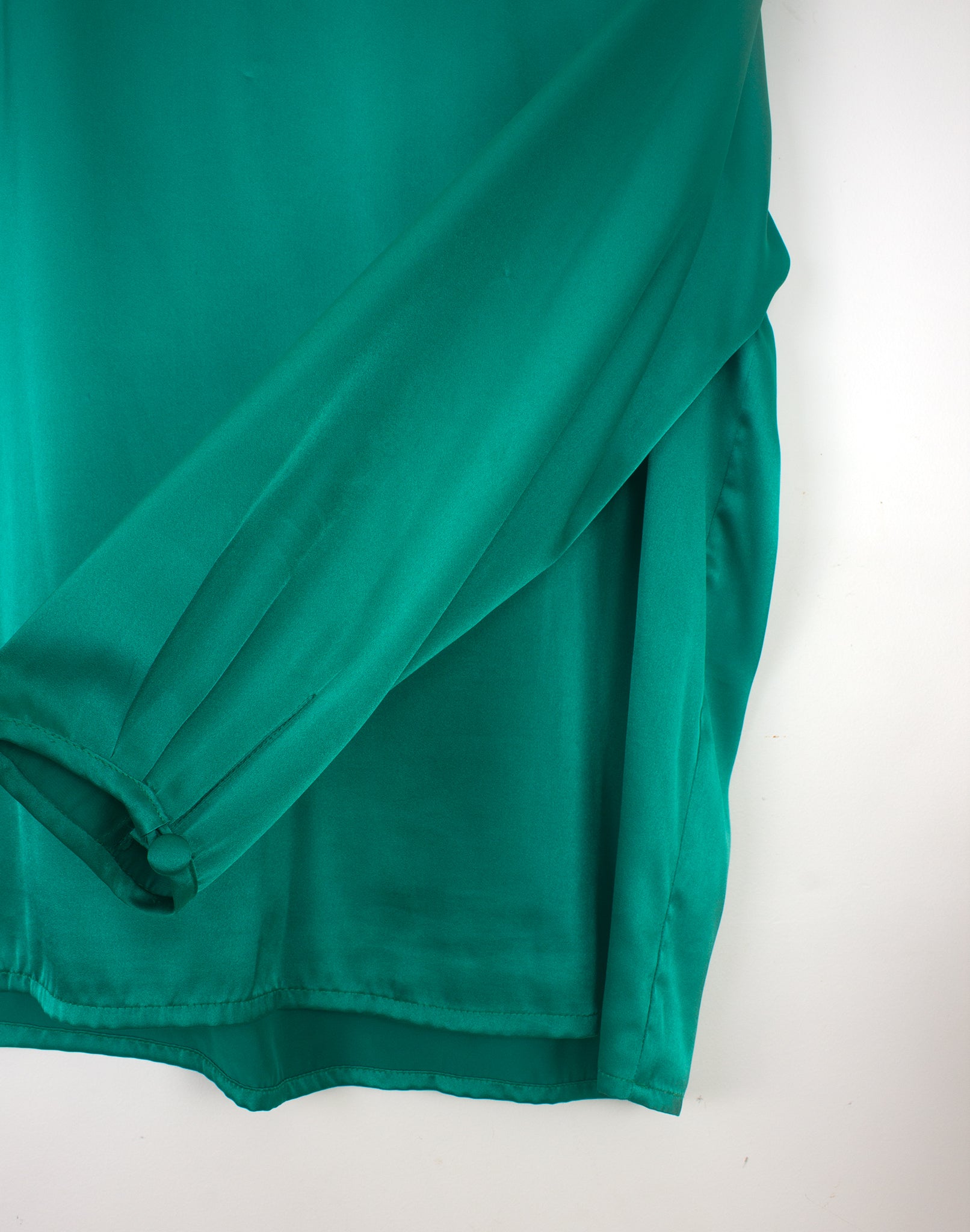 Vintage 80's Geoff Ridell Green Satin Blouse - Size M