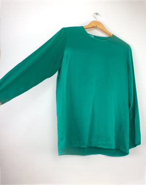 Vintage 80's Geoff Ridell Green Satin Blouse - Size M