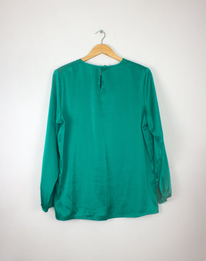 Vintage 80's Geoff Ridell Green Satin Blouse - Size M