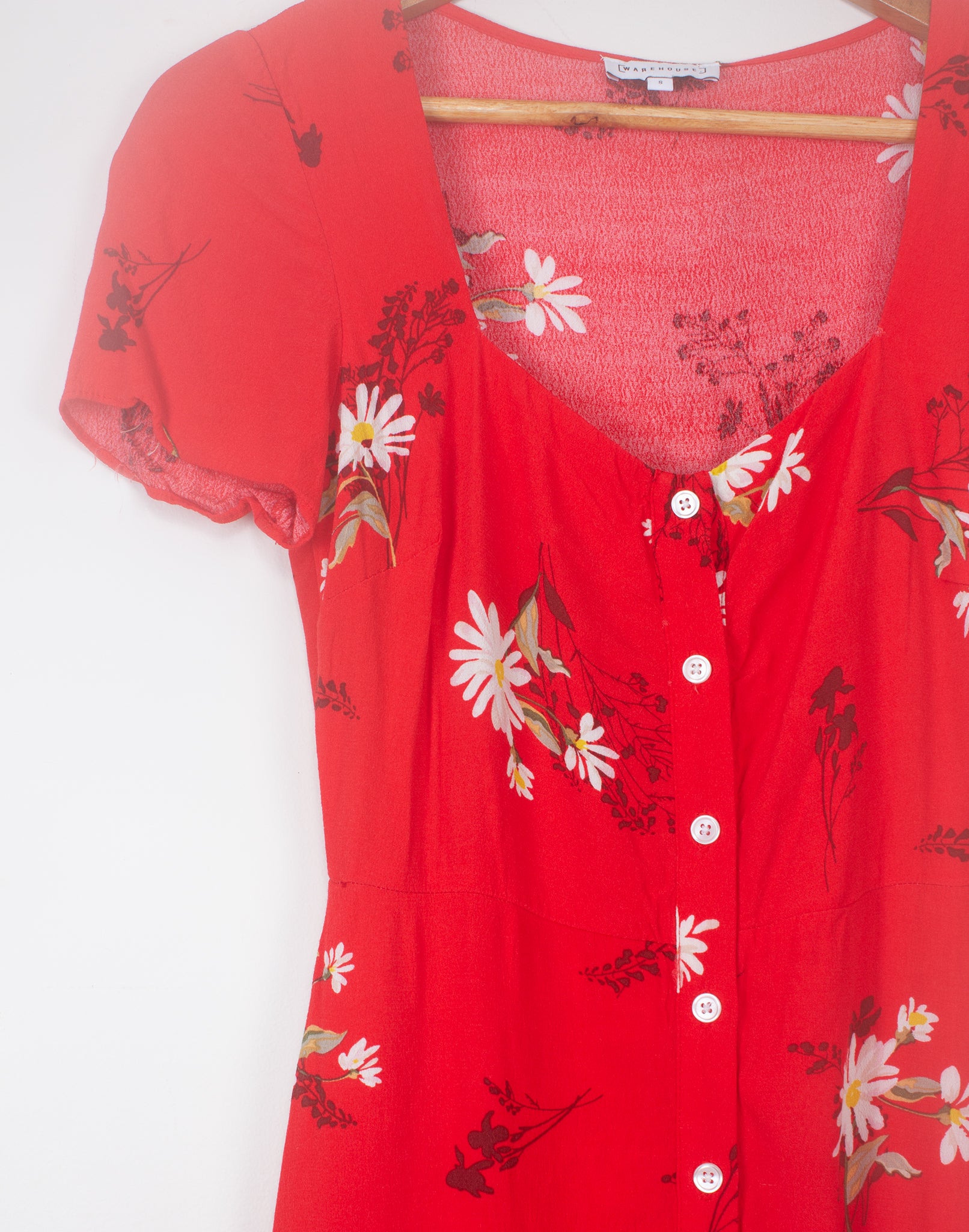 Warehouse Red Daisy Floral Dress - Size XS