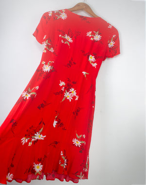 Warehouse Red Daisy Floral Dress - Size XS