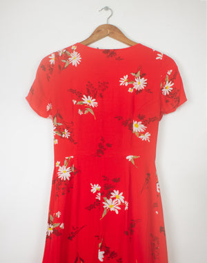 Warehouse Red Daisy Floral Dress - Size XS