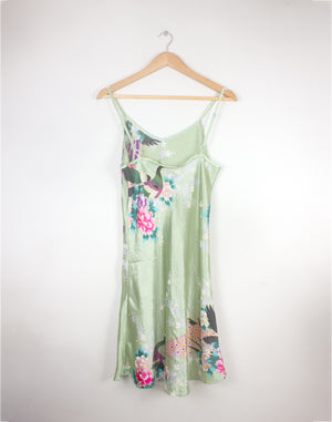 Vintage Y2K Green Floral Silk Slip Dress Size S/M