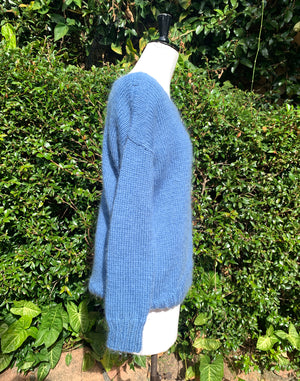 Vintage Blue Handknitted Jumper - Size M/L