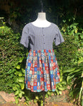 Blue Check Patchwork Cotton Collector Dress - Size S