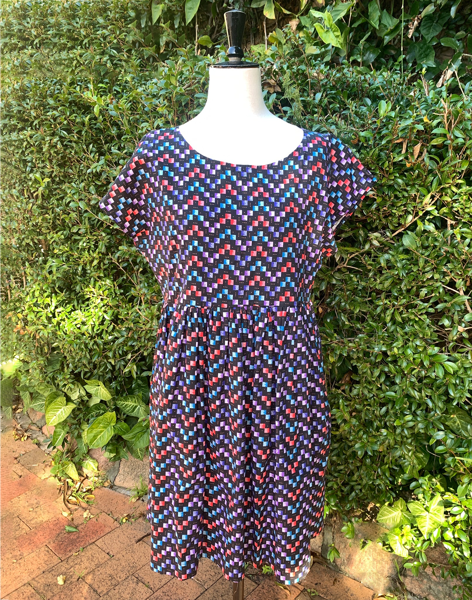 Black & Purple Graphic Square Collector Dress Size M