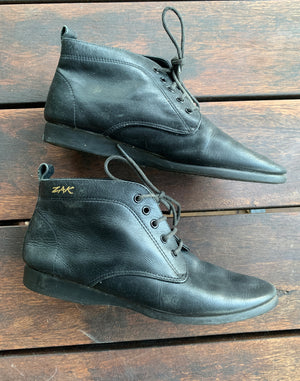 Vintage Black Leather Ankle Lace Up Boots Zak - Size 6