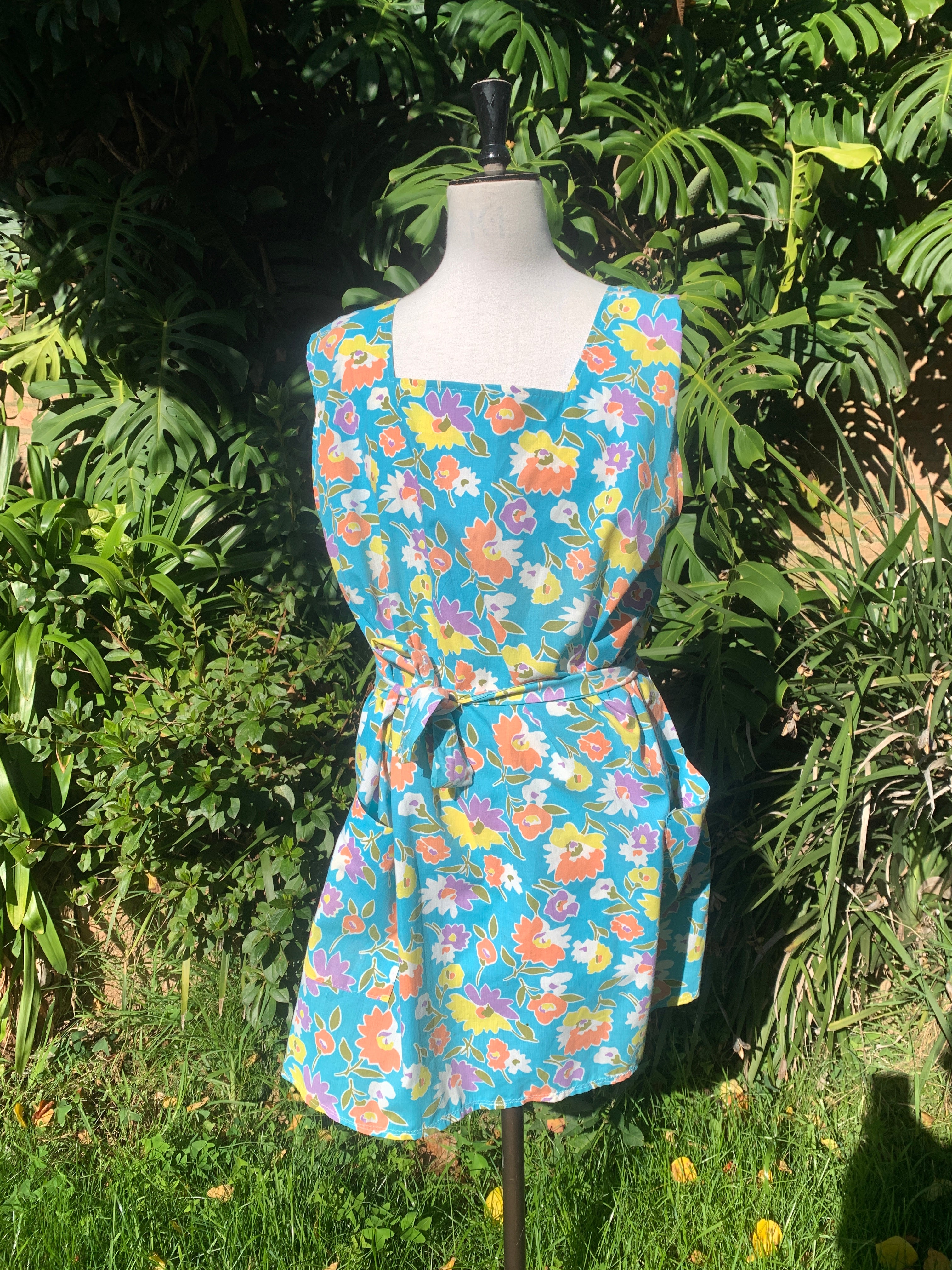 Vintage 60's Turquoise Floral Mini Dress - Size M L