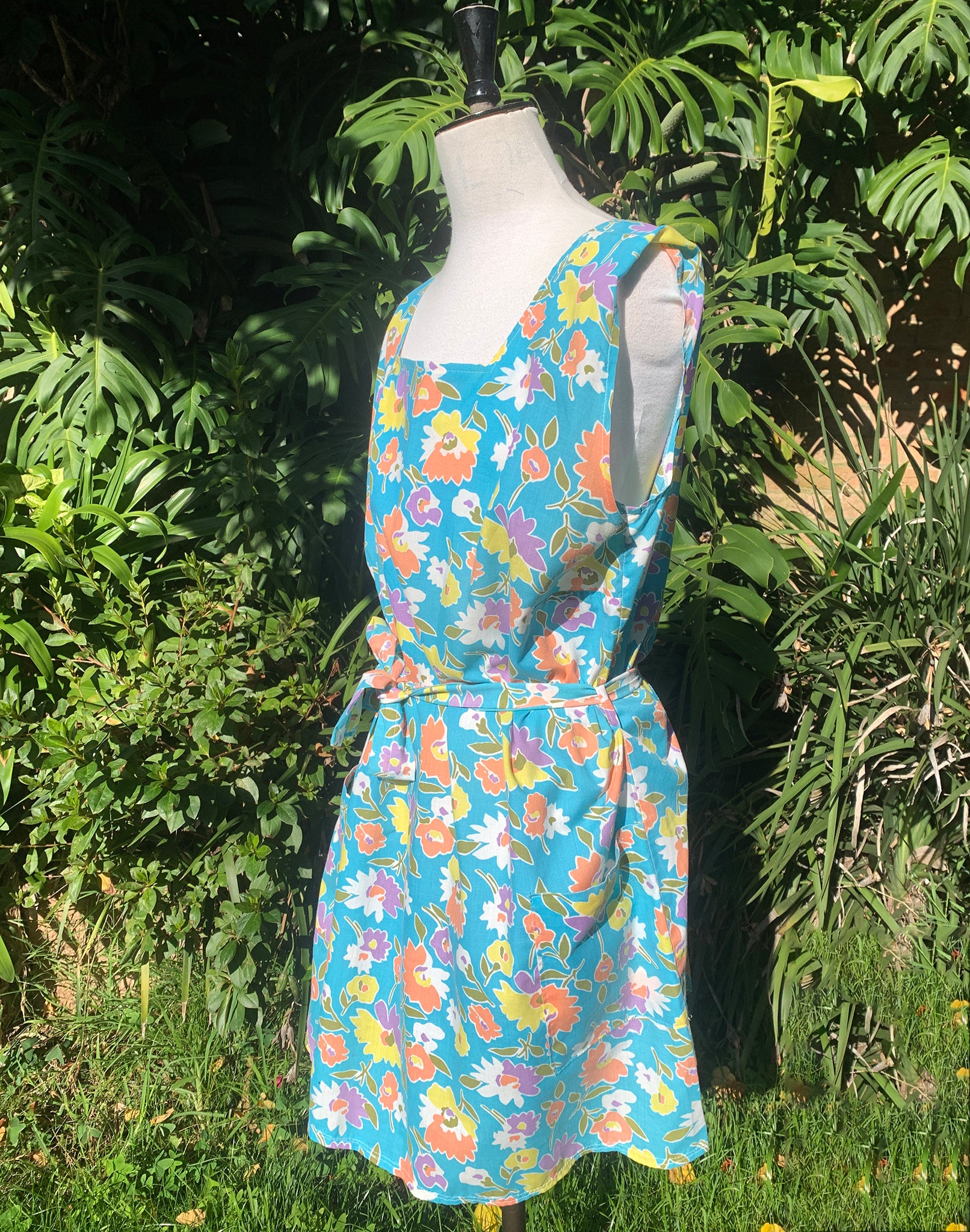 Vintage 60's Turquoise Floral Mini Dress - Size M L